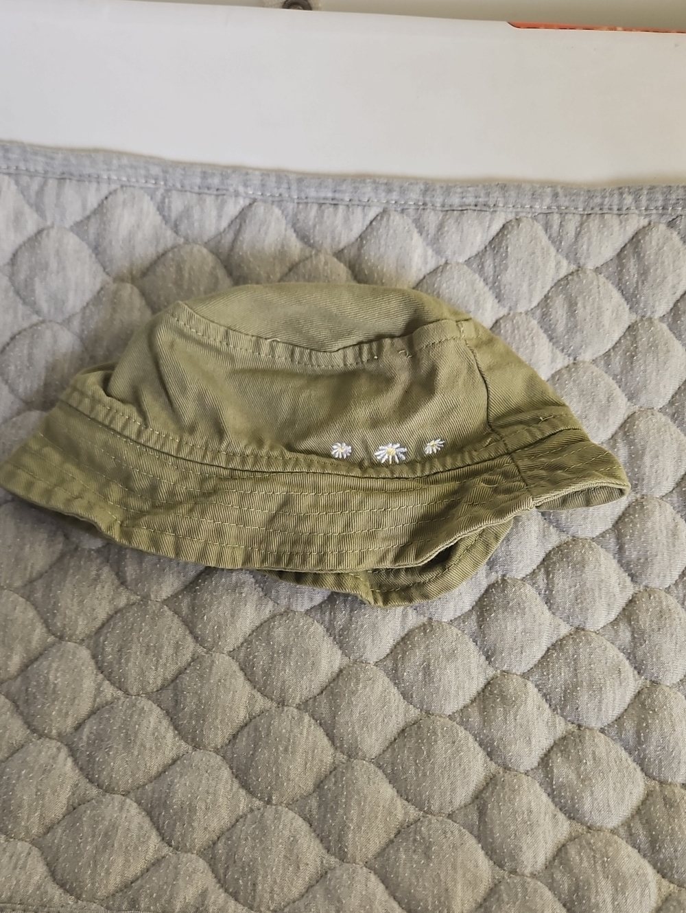 Kids Olive Green Bucket Hat with Daisy Embroidery